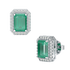 Rectangle Emerald Halo Earrings White Gold Platinum Front & Side View