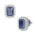 Rectangle Blue Sapphire Sunburst Earrings White Gold Platinum Front & Side View