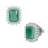 Rectangle Emerald Sunburst Earrings White Gold Platinum Front & Side View