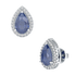 Pear Blue Sapphire Halo Earrings White Gold Platinum Front & Side View