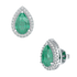 Pear Emerald Halo Earrings White Gold Platinum Front & Side View