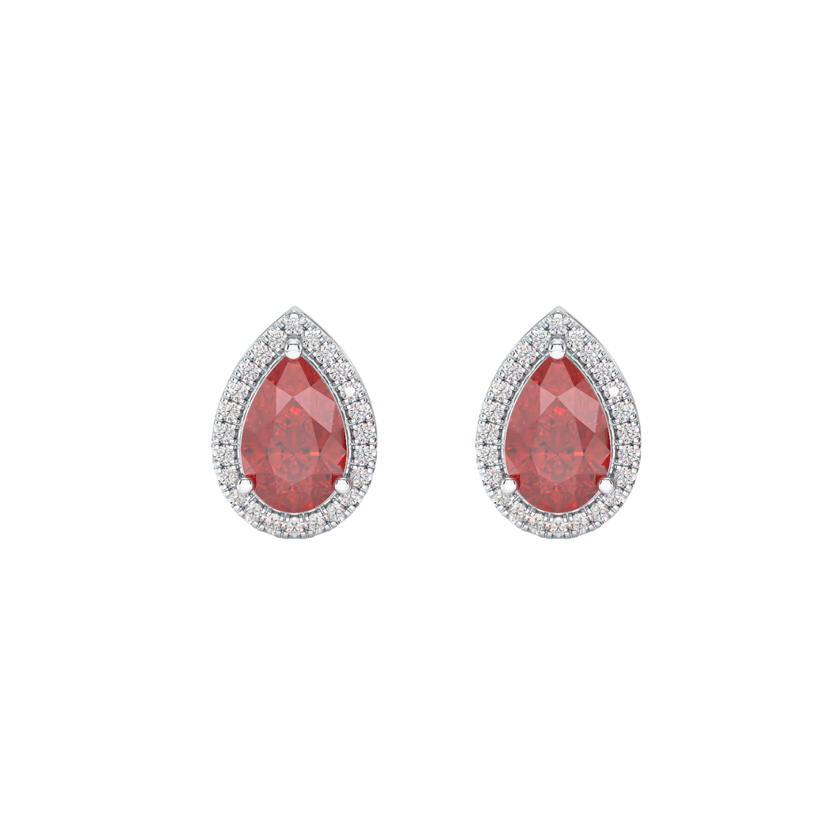 Pear Ruby Halo Earrings White Gold Platinum Front View