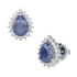 Pear Blue Sapphire Sunburst Earrings White Gold Platinum Front & Side View