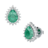 Pear Emerald Sunburst Earrings White Gold Platinum Front & Side View