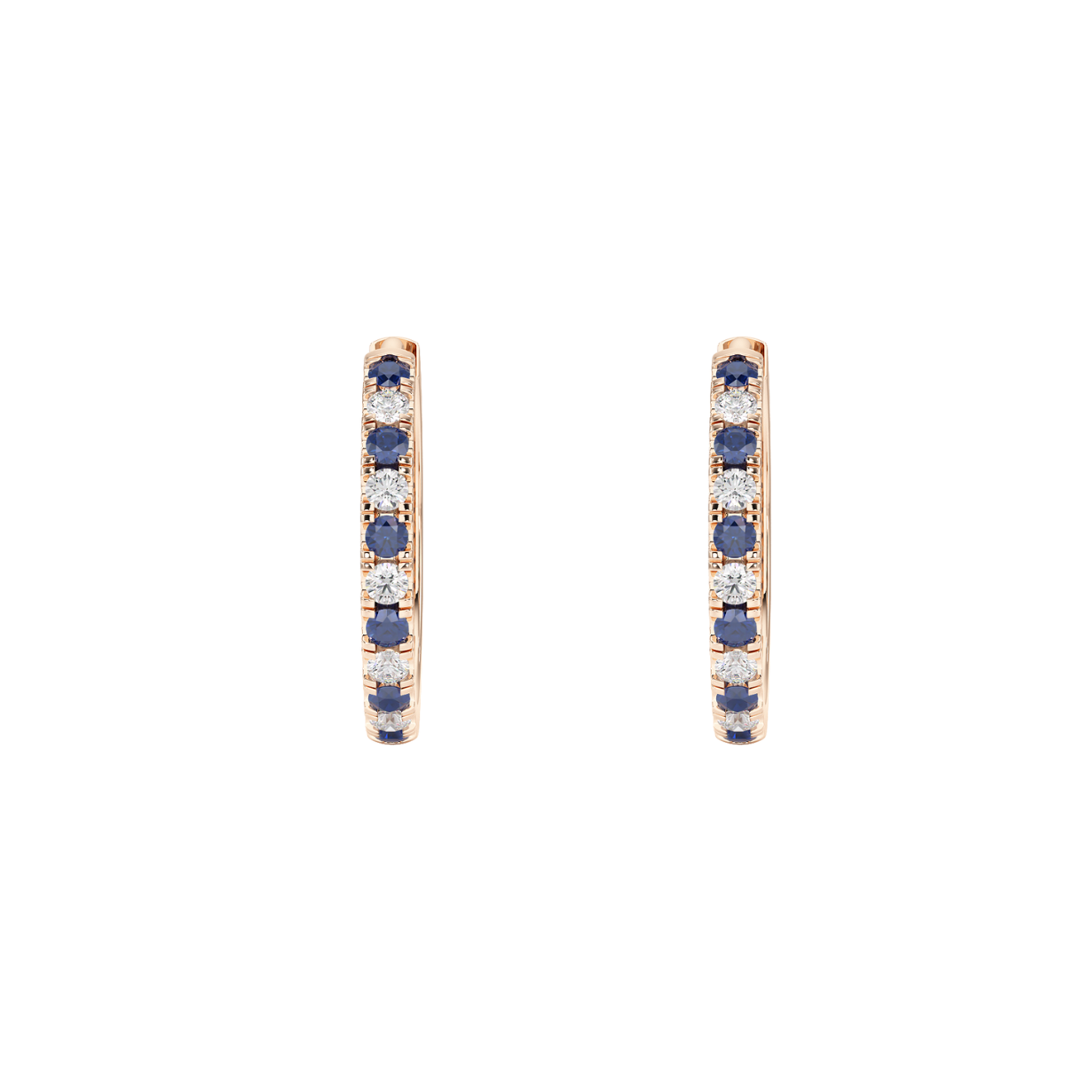 Blue Sapphire Hoop Earrings Rose Gold Front View