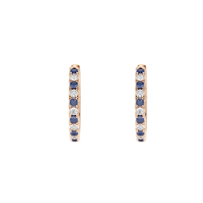 Blue Sapphire Hoop Earrings Rose Gold Front View