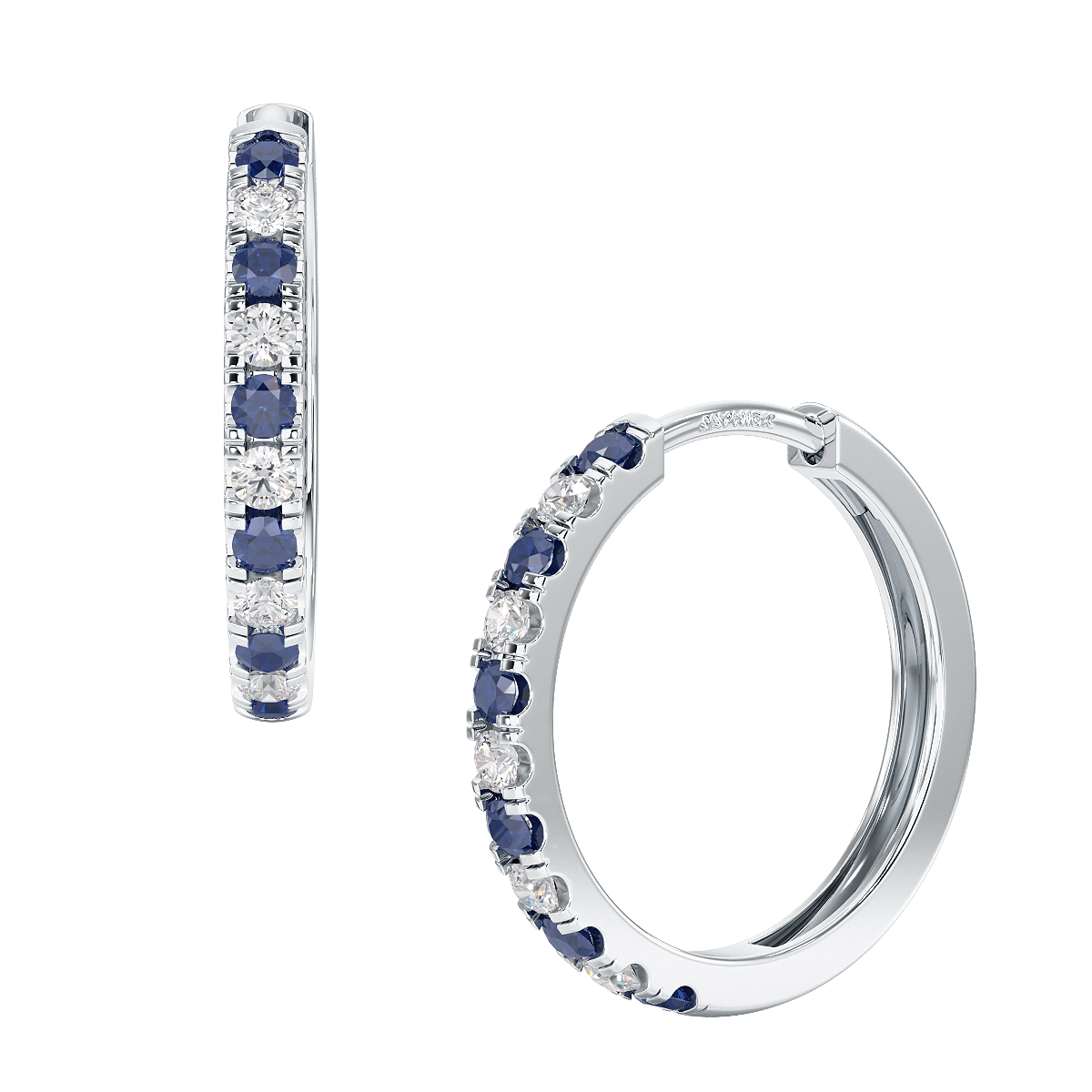 Blue Sapphire Hoop Earrings White Gold Platinum Front &amp; Side View