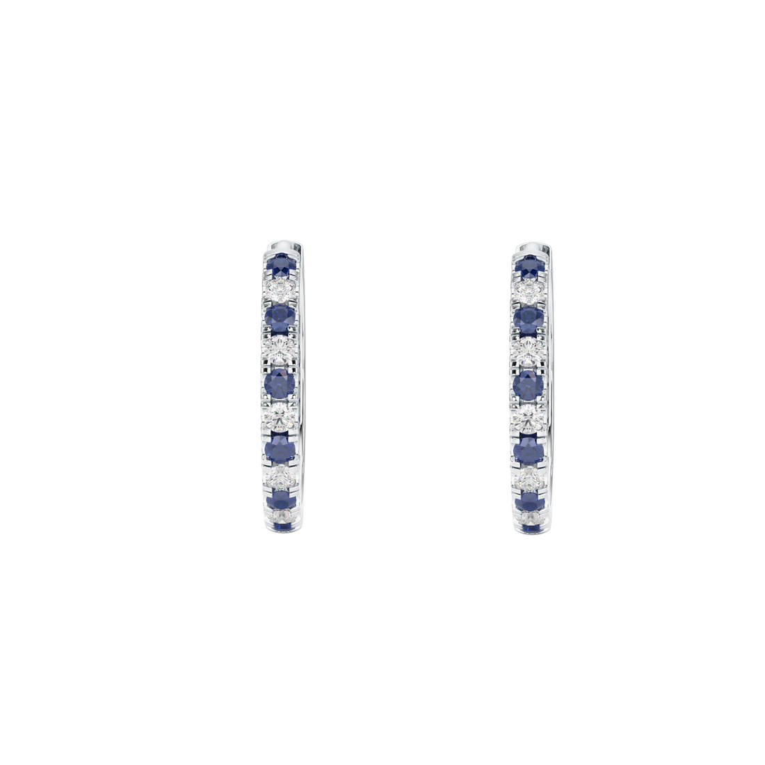 Blue Sapphire Hoop Earrings White Gold Platinum Front View