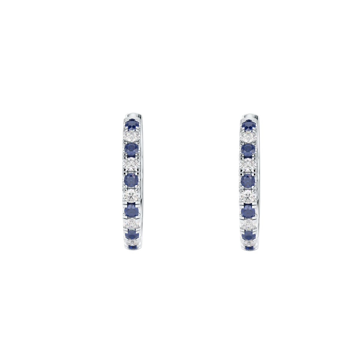 Blue Sapphire Hoop Earrings White Gold Platinum Front View