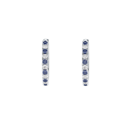 Blue Sapphire Hoop Earrings White Gold Platinum Front View