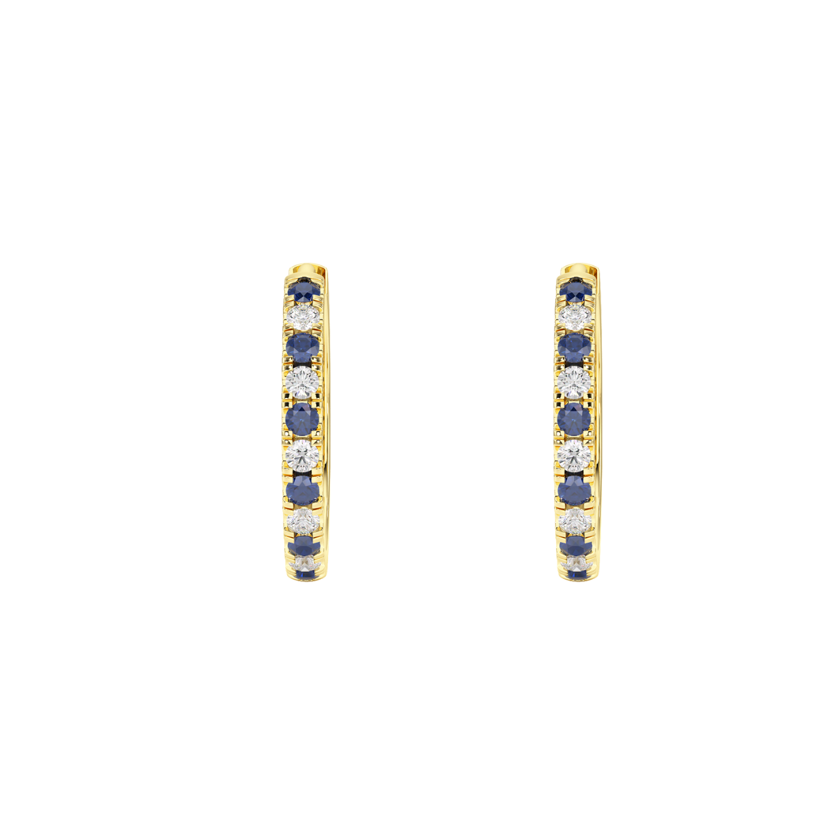 Blue Sapphire Hoop Earrings Yellow Gold Front View