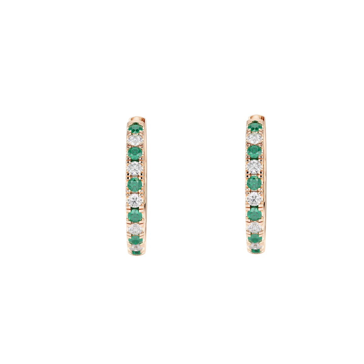 Emerald Hoop Earrings Rose Gold Front View