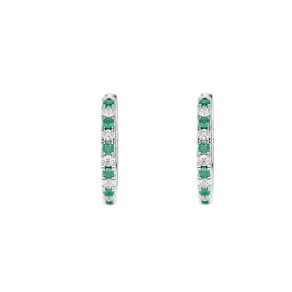 Emerald Hoop Earrings White Gold Platinum Front View