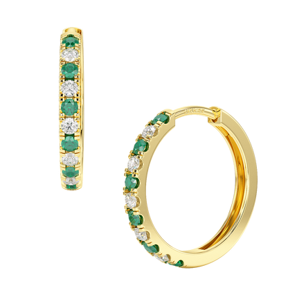 Emerald Hoop Earrings Yellow Gold Front &amp; Side View