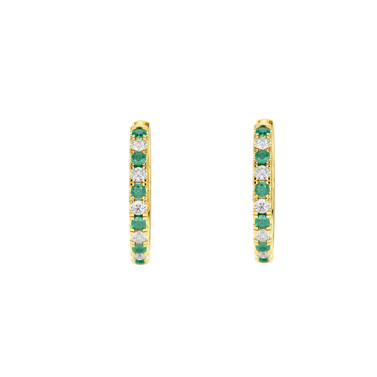 Emerald Hoop Earrings Yellow Gold Front View