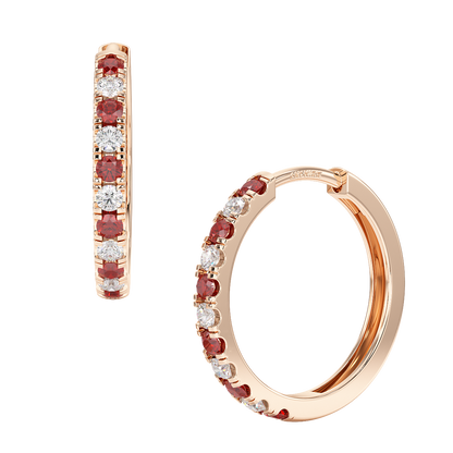 Ruby Hoop Earrings Rose Gold Front &amp; Side View