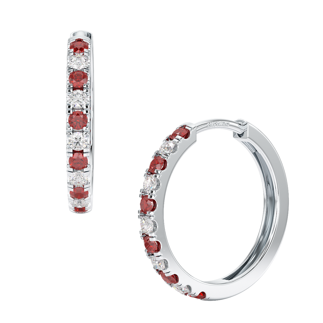 Ruby Hoop Earrings White Gold Platinum Front &amp; Side View