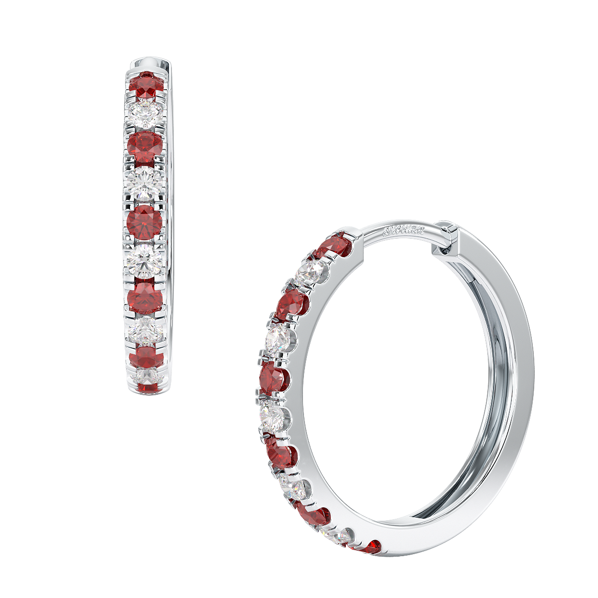 Ruby Hoop Earrings White Gold Platinum Front &amp; Side View