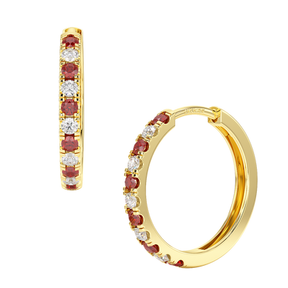 Ruby Hoop Earrings Yellow Gold Front &amp; Side View