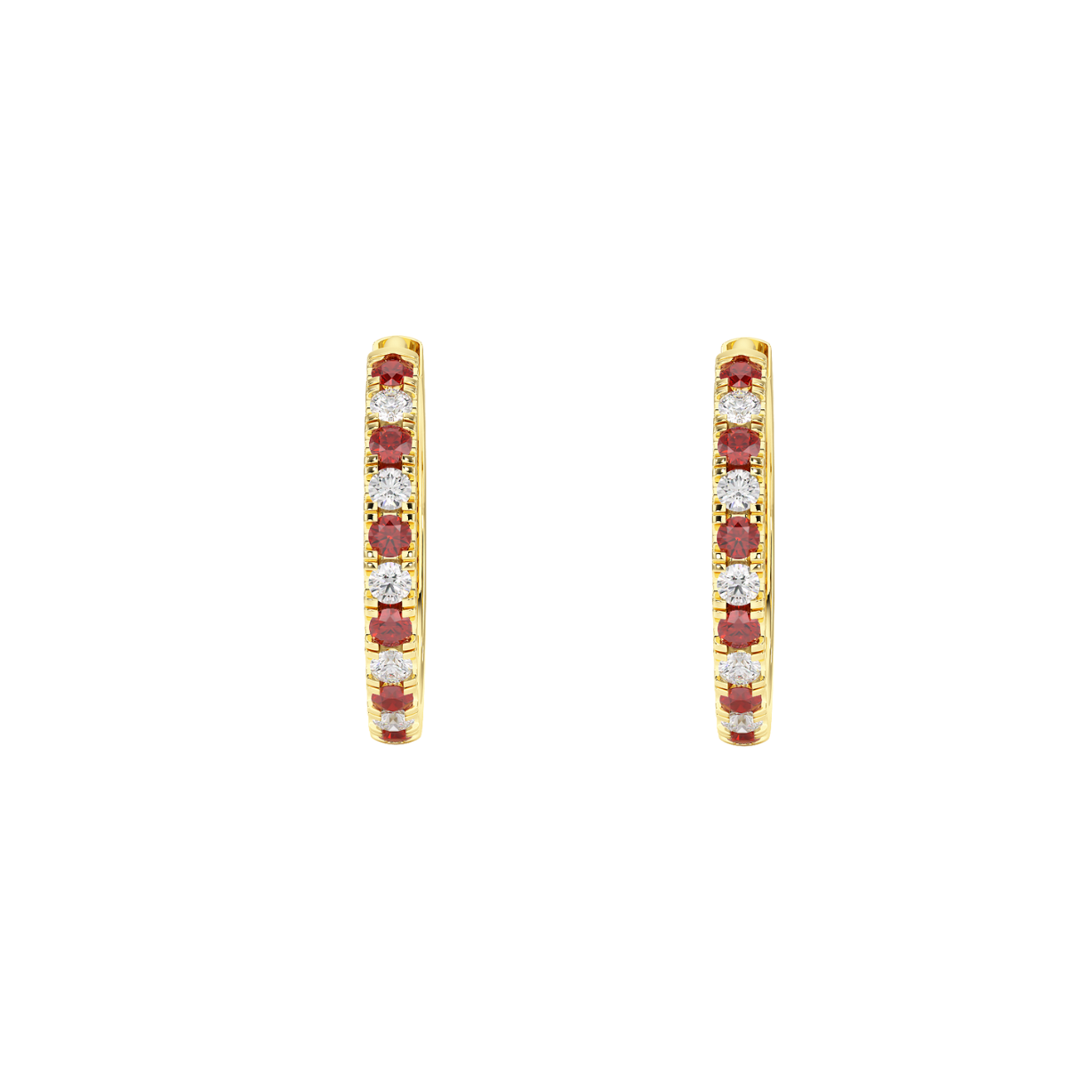 Ruby Hoop Earrings Yellow Gold Front View