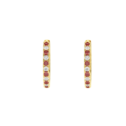 Ruby Hoop Earrings Yellow Gold Front View