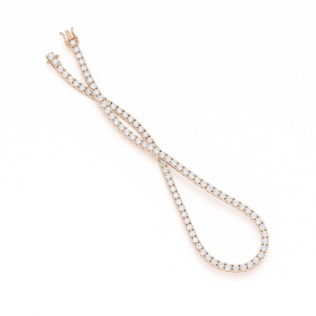 11.50ct Four Prong Rose Gold Tennis Necklace Open View