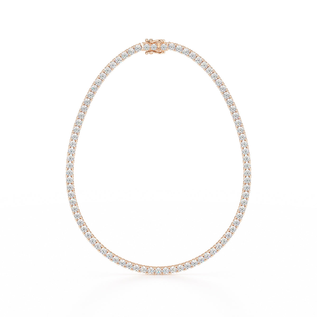 11.50ct Four Prong Rose Gold Tennis Necklace Closed View