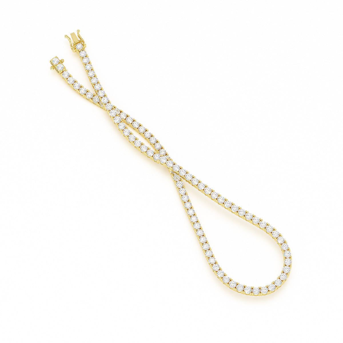 13.00ct Four Prong Yellow Gold Tennis Necklace Open View