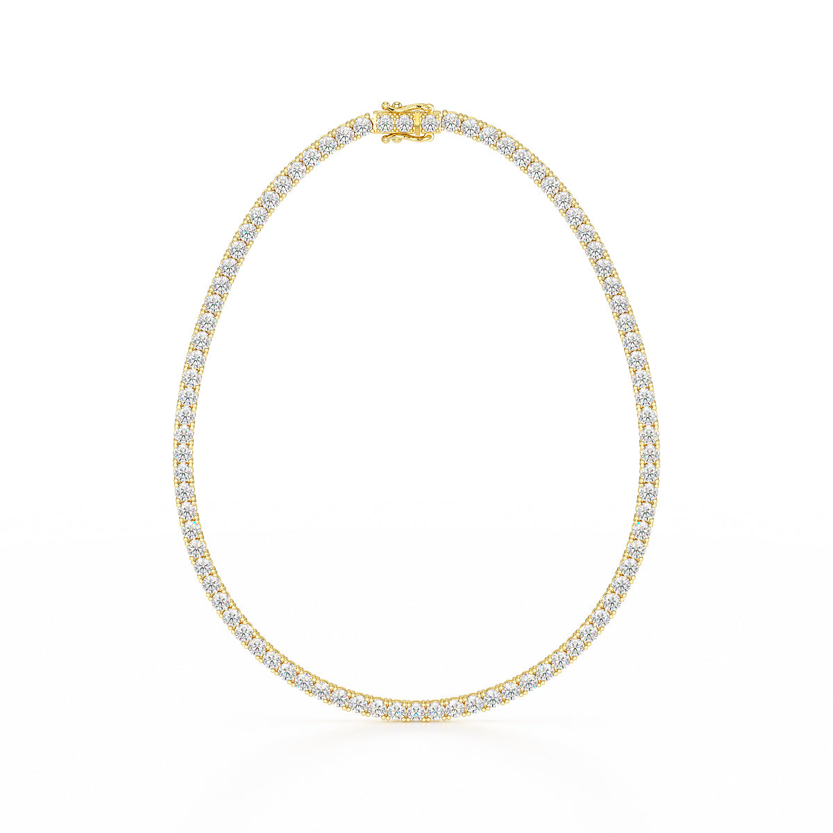 13.00ct Four Prong Yellow Gold Tennis Necklace Closed View