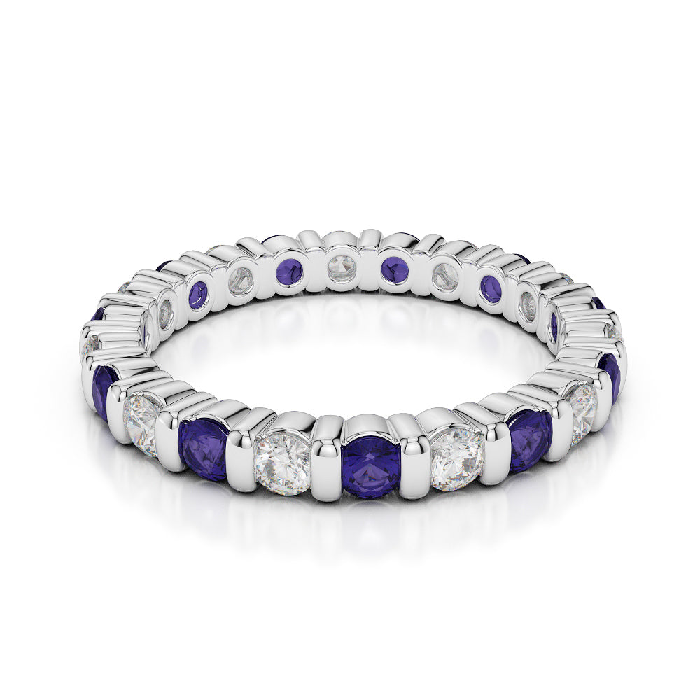 1.50ct Diamond &amp; Blue Sapphire Bar Set Full Eternity Ring 18K White Gold