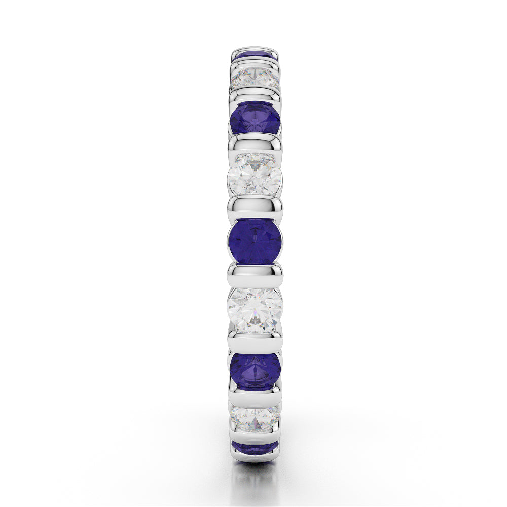 1.50ct Diamond &amp; Blue Sapphire Bar Set Full Eternity Ring 18K White Gold