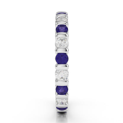 1.50ct Diamond &amp; Blue Sapphire Bar Set Full Eternity Ring 18K White Gold