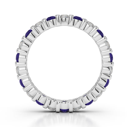 1.50ct Diamond &amp; Blue Sapphire Bar Set Full Eternity Ring 18K White Gold