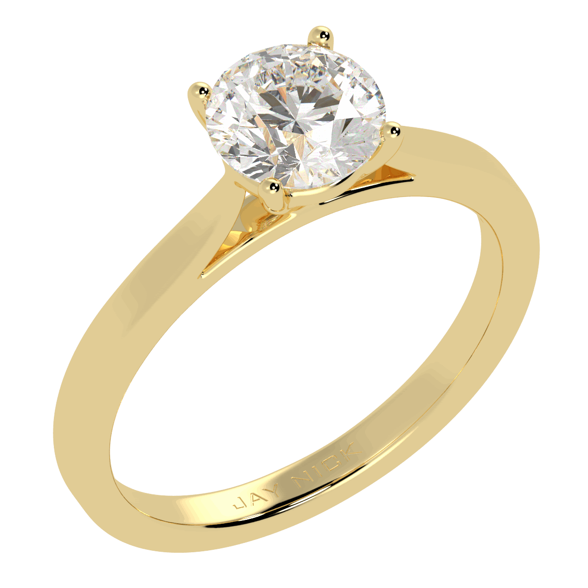 Classic Solitaire Ring Yellow Gold Perspective View