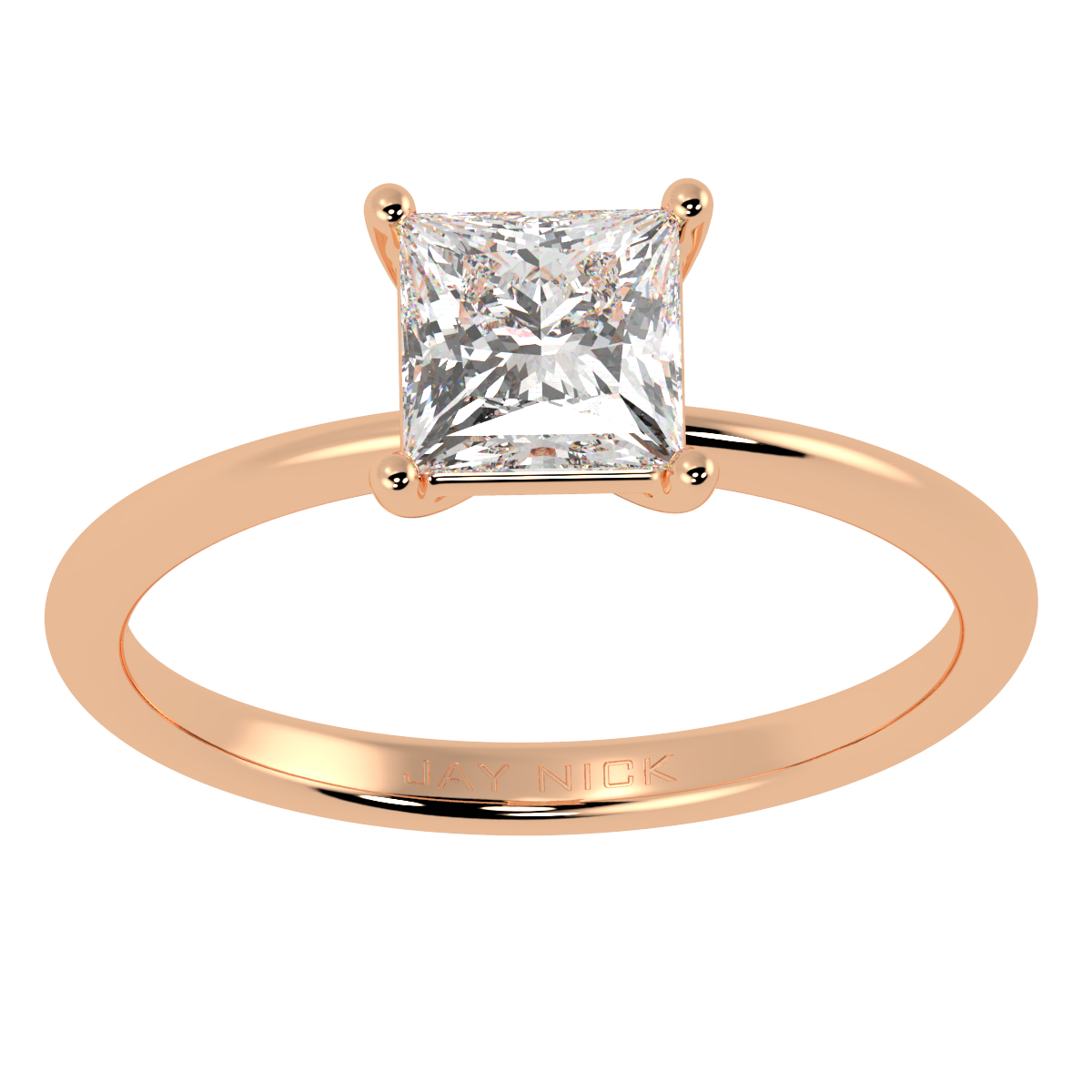 Modern Princess Cut Solitaire Ring Rose Gold Top View