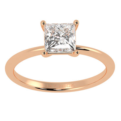 Modern Princess Cut Solitaire Ring Rose Gold Top View