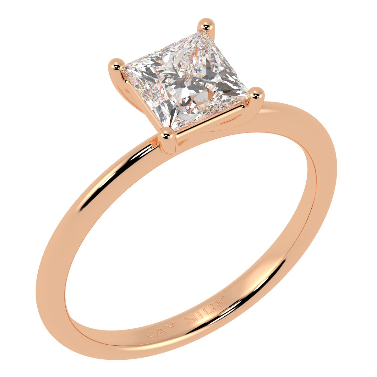 Modern Princess Cut Solitaire Ring Rose Gold Perspective View