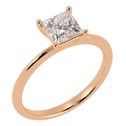 Modern Princess Cut Solitaire Ring Rose Gold Perspective View