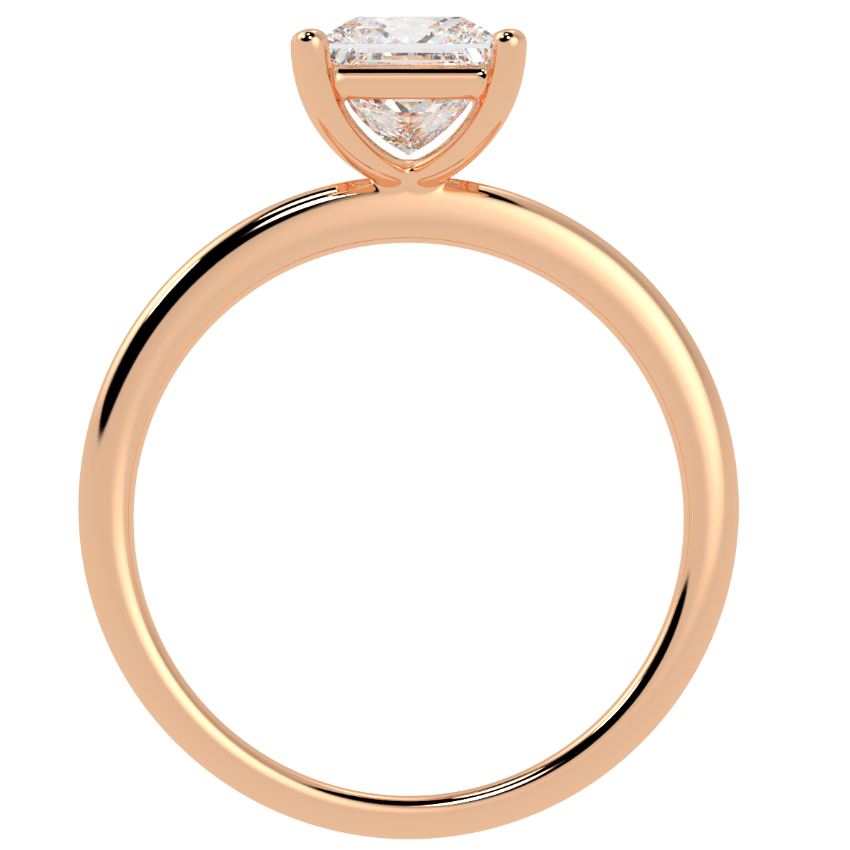 Modern Princess Cut Solitaire Ring Rose Gold Flat View