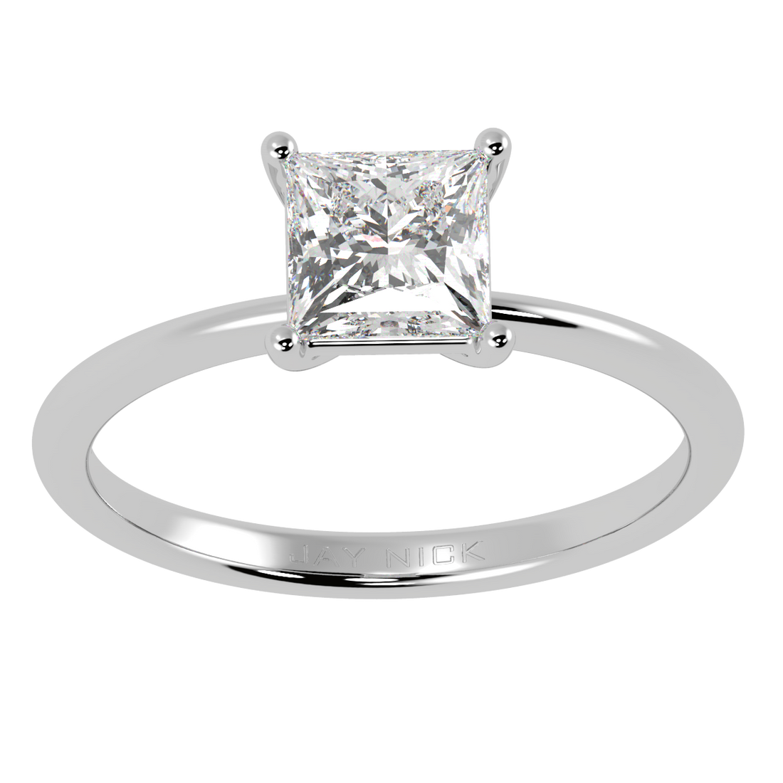 Modern Princess Cut Solitaire Ring White Gold Platinum Top View