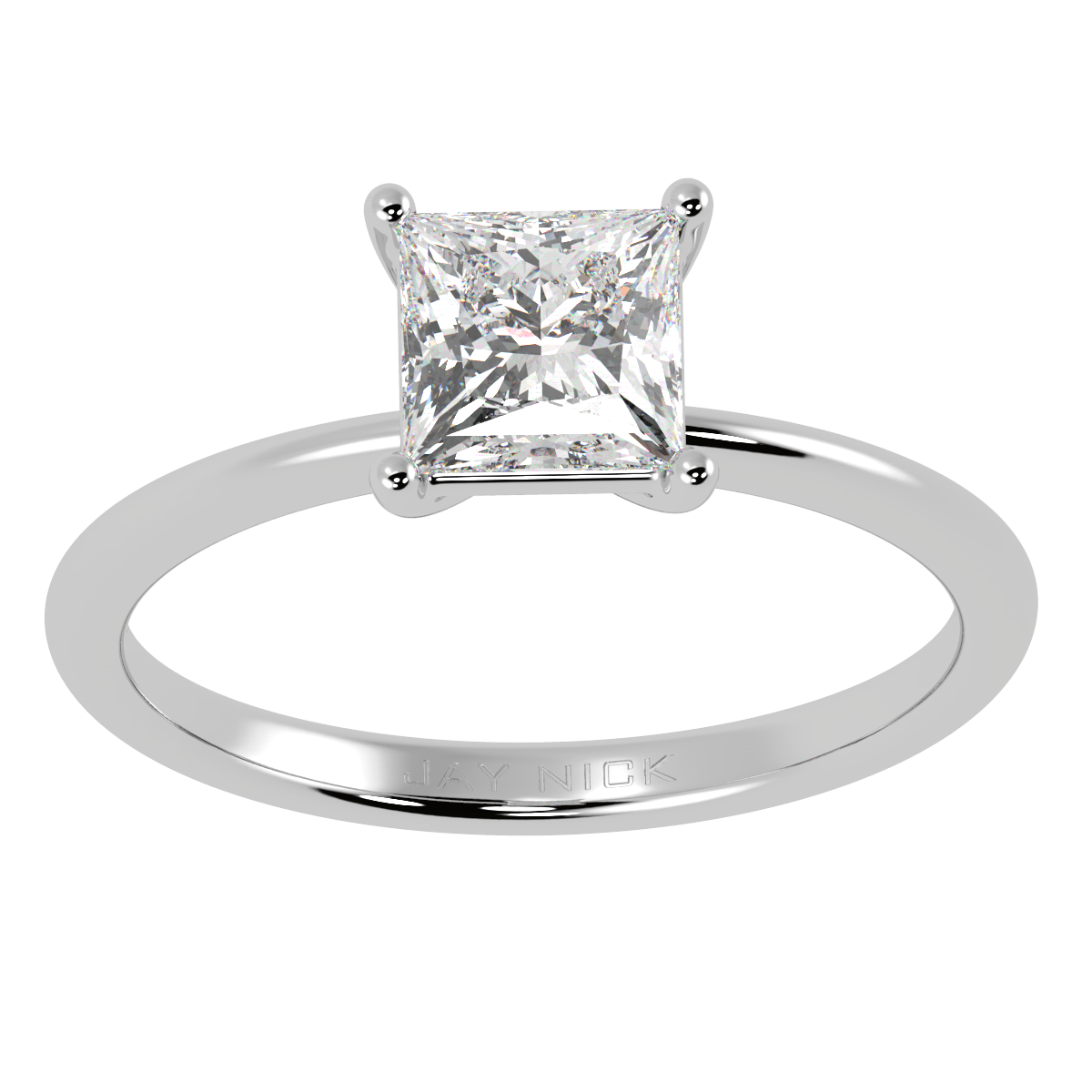 Modern Princess Cut Solitaire Ring White Gold Platinum Top View