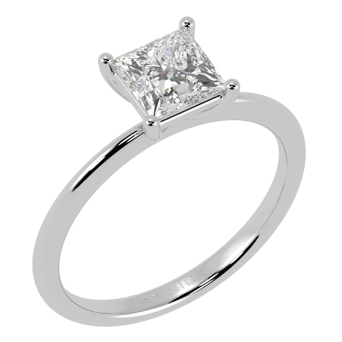 Modern Princess Cut Solitaire Ring White Gold Platinum Perspective View