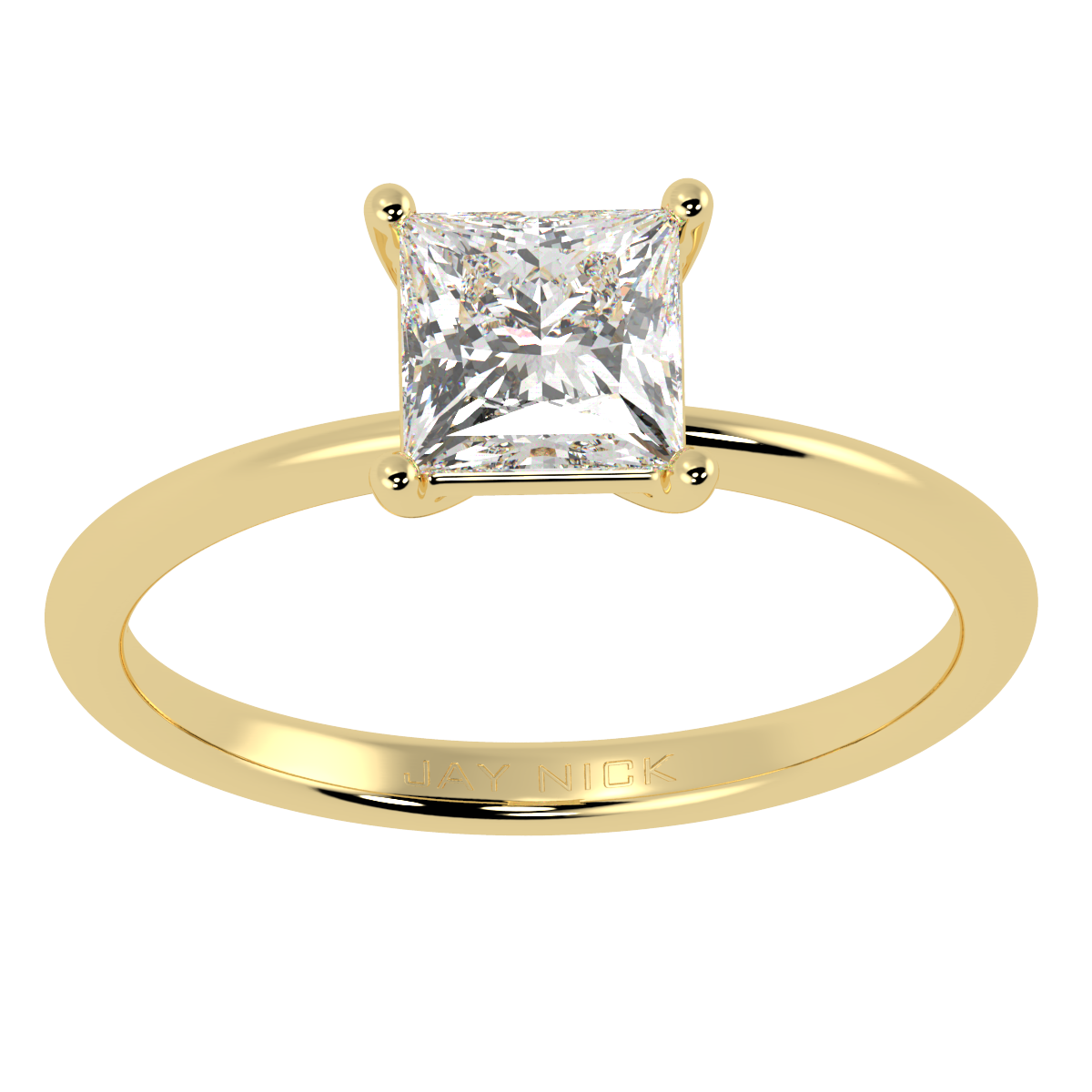 Modern Princess Cut Solitaire Ring Yellow Gold Top View