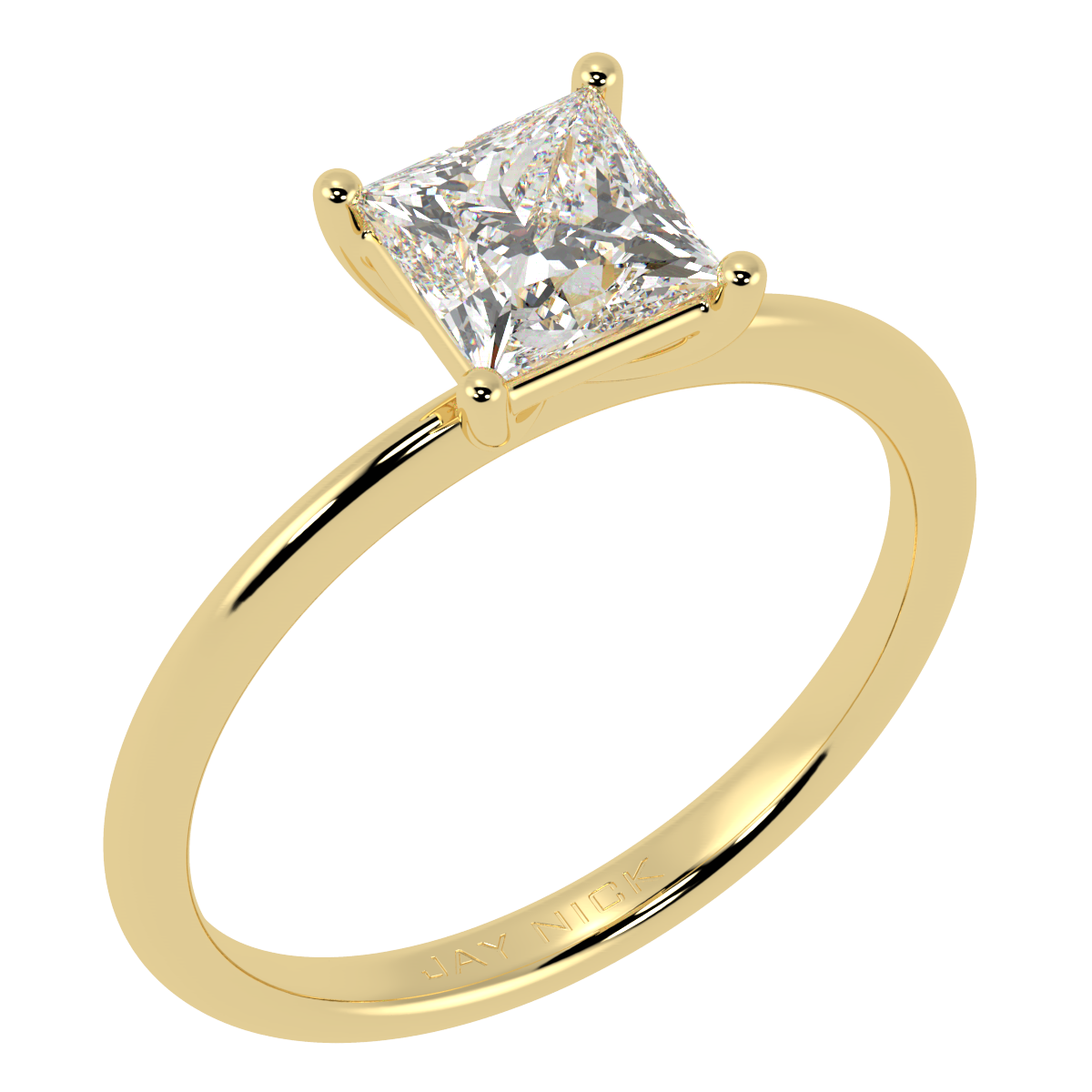 Modern Princess Cut Solitaire Ring Yellow Gold Perspective View