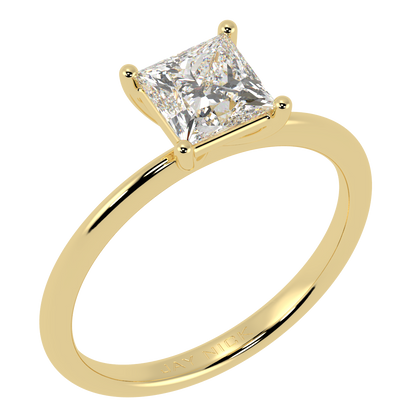 Modern Princess Cut Solitaire Ring Yellow Gold Perspective View