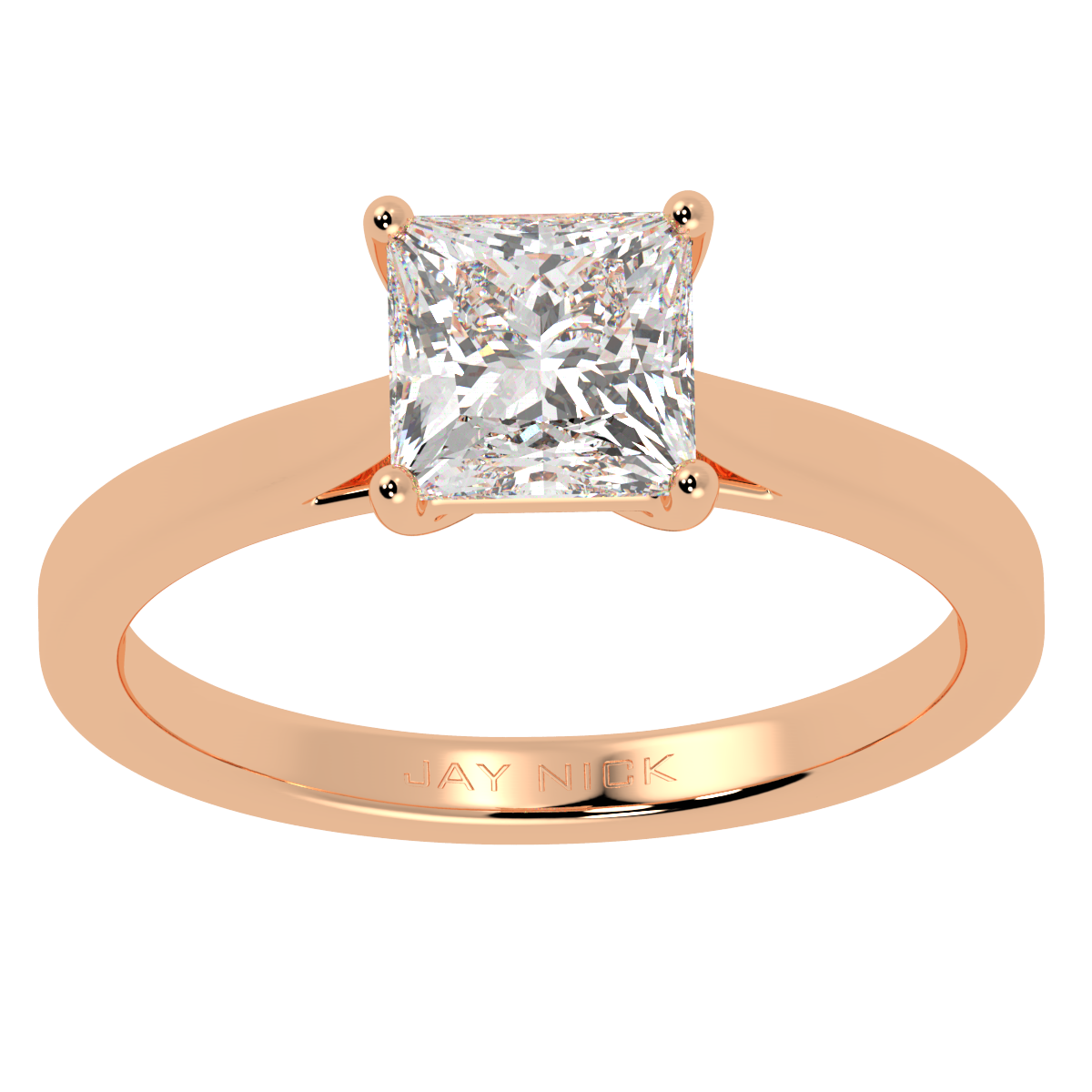 Princess Cut Solitaire Ring Rose Gold Top View