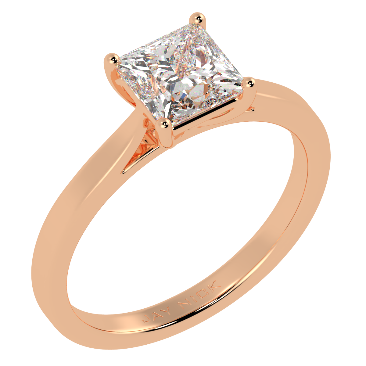 Princess Cut Solitaire Ring Rose Gold Perspective View