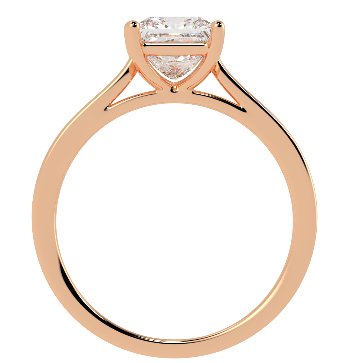 Princess Cut Solitaire Ring Rose Gold Flat View