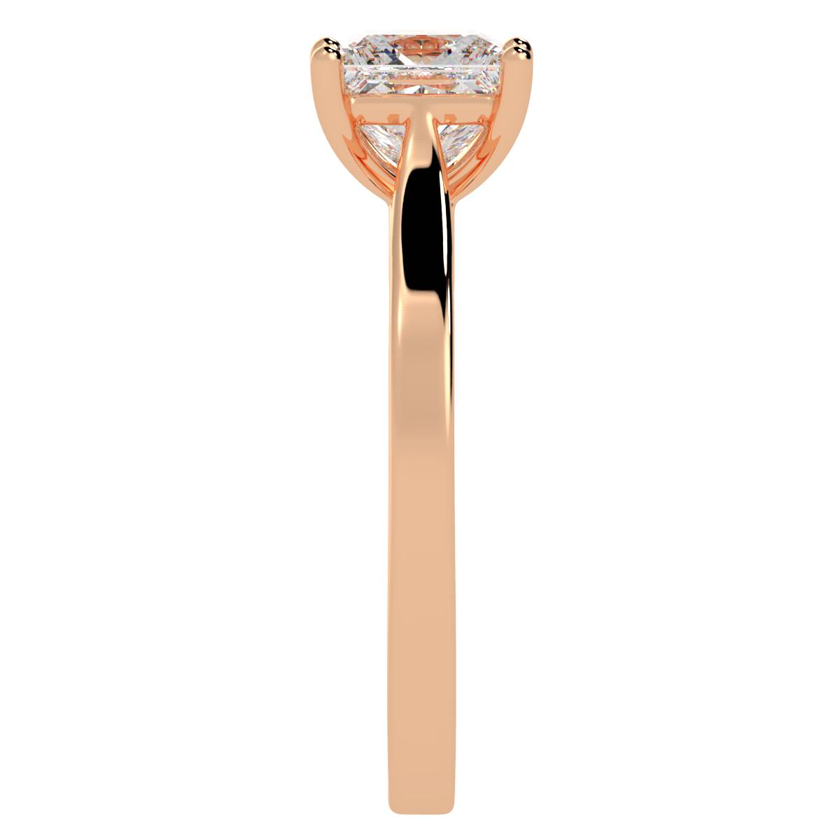 Princess Cut Solitaire Ring Rose Gold Side View