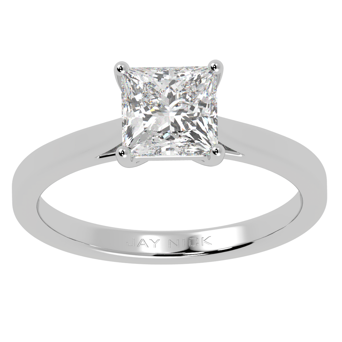 Princess Cut Solitaire Ring White Gold Platinum Top View